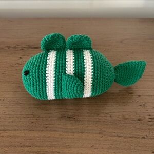 Handmade Green and White Striped Fish Plush Toy